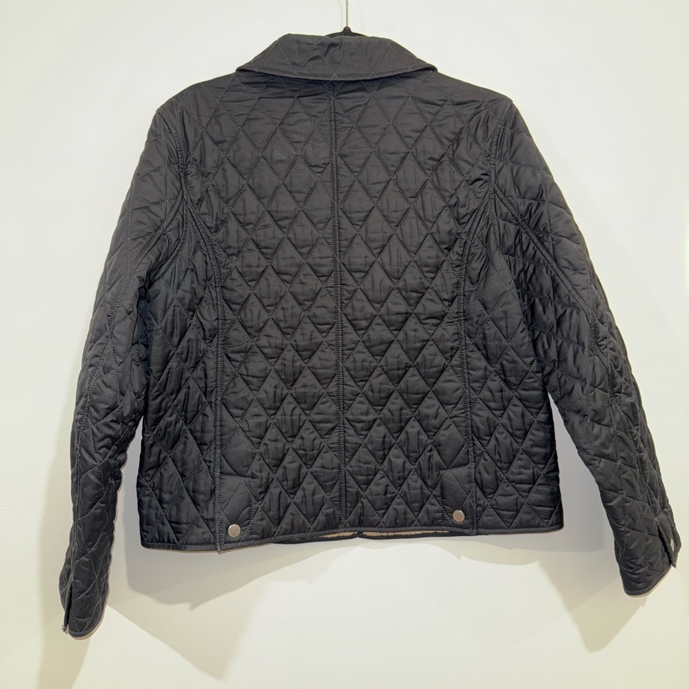 L.L. Bean Quilted Plaid Riding Jacket, Navy Black, Woman’s Medium - Picture 2 of 7